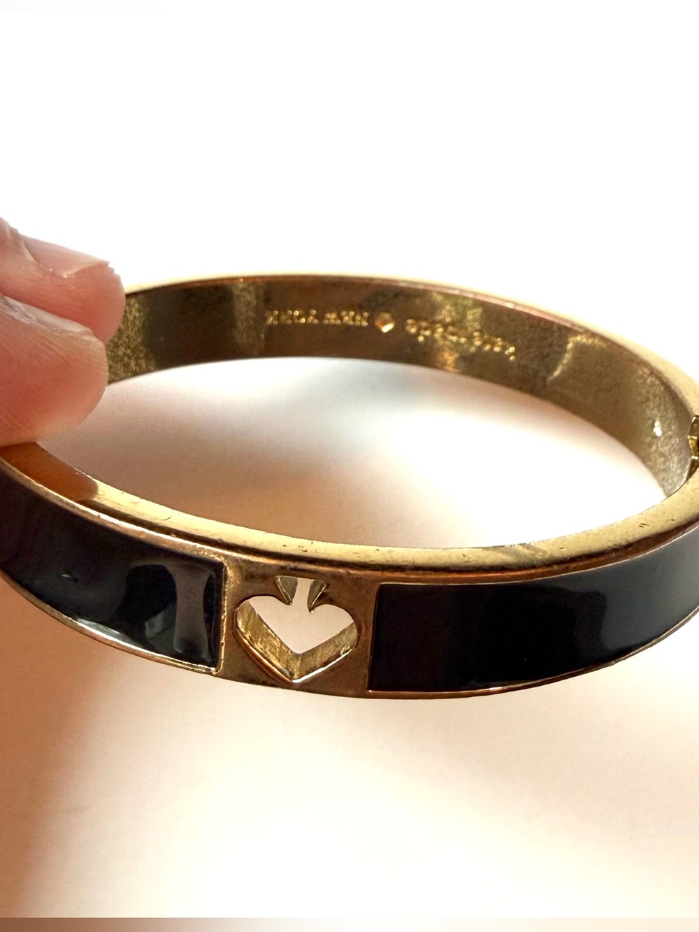 kate spade Gold and Black Heart Cutout Enamel Bangle Bracelet
